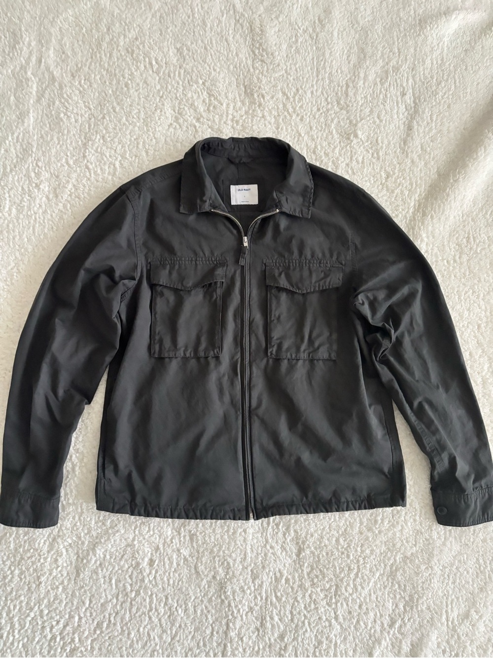 Old Navy Men’s Charcoal Zip-Up Shirt Jacket L Utility Chore Coat Soft Twill